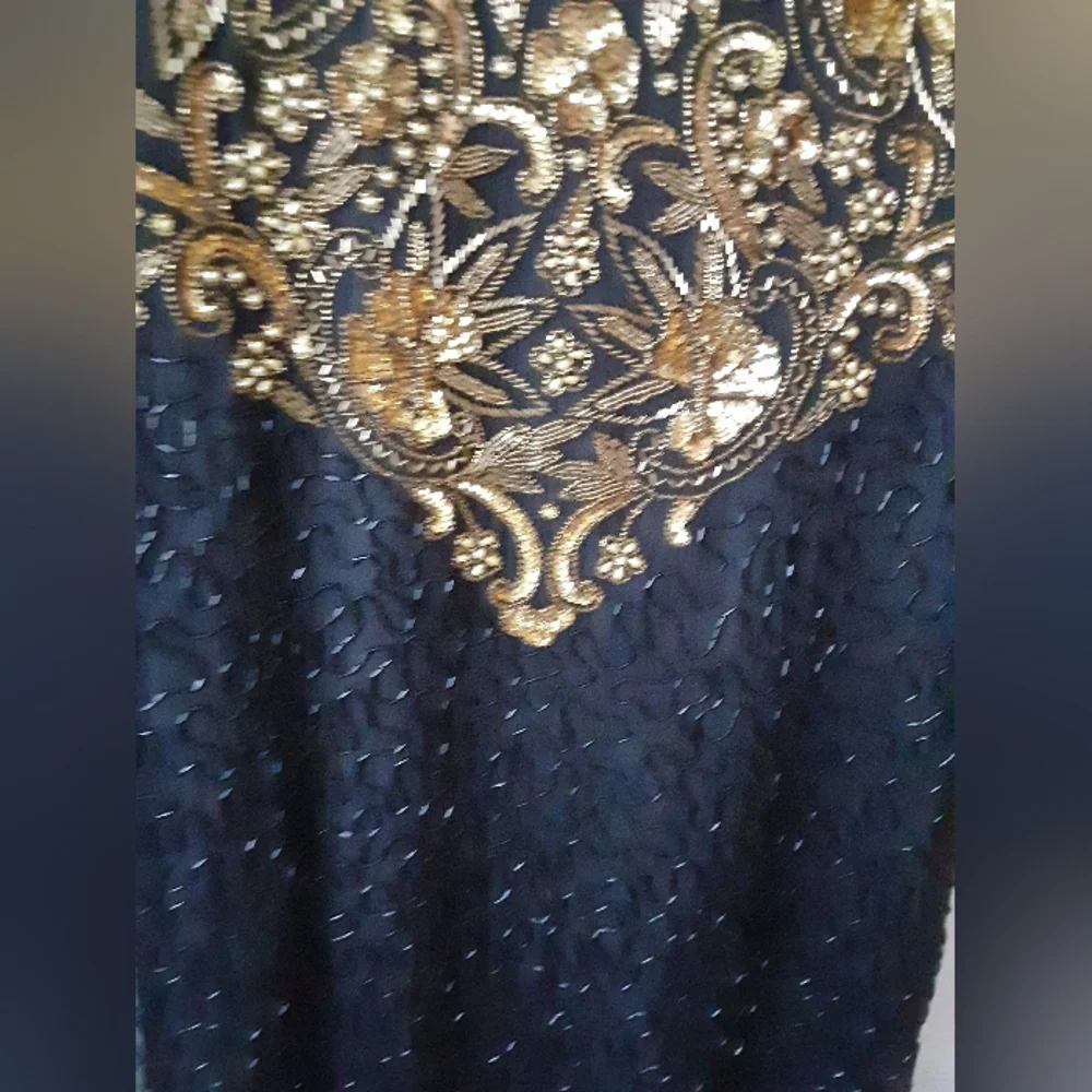 Vintage 1980's Scala Beaded Sequin Black and Gold Long Sleeve Maxi Dress Size PM - Picture 5 of 6